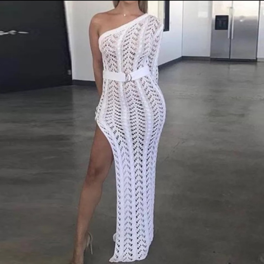 White Crochet one shoulder see through dress - Picture 2 of 8